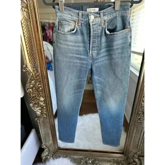 Re/Done Originals 90s High Rise Ankle Crop Jeans True Blue - Picture 5 of 8